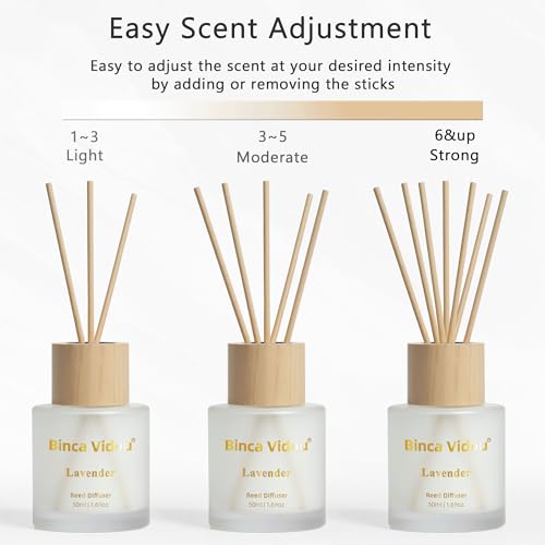 Reed Diffuser Set of 3, Binca Vidou Lavender, Eucalyptus & Sea Salt Natural Scent Oil Diffusers with Sticks for Home Office Bathroom Aromatherapy Decor 1.69oz x 3