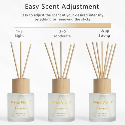 Reed Diffuser Set of 3, Binca Vidou Lavender, Eucalyptus & Sea Salt Natural Scent Oil Diffusers with Sticks for Home Office Bathroom Aromatherapy Decor 1.69oz x 3