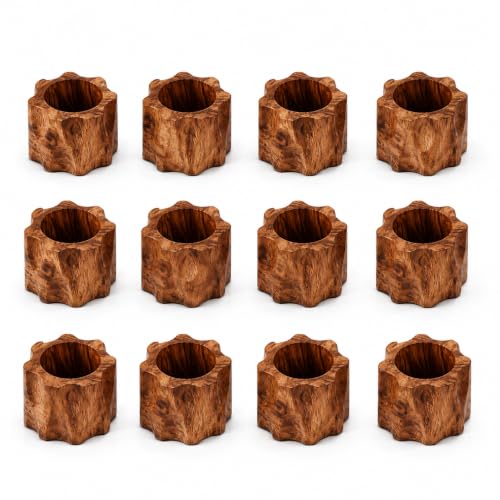 Wooden Napkin Rings Set of 12 - Handcrafted Acacia Wood Napkin Holders for Cloth Napkins, Farmhouse, Rustic, Boho, Wedding, Holiday & Everyday Dining Table Decor, Brown - color: Camel Brown, size: 12- Pack