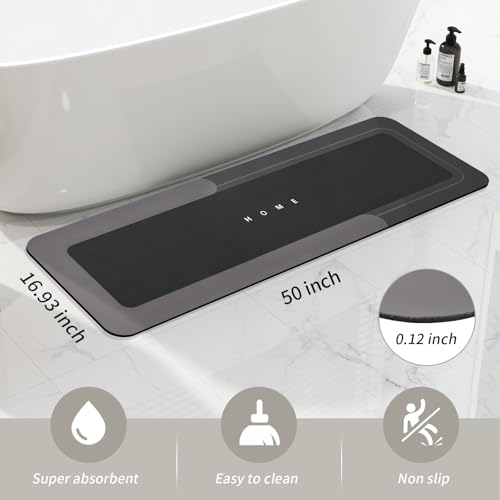 Housego Absorbent Bath Mat, Quick Dry Bath Rug, Non-Slip, 16.93x50 Inch, Black - color: Black, size: 1'5" x 4'2" (Rectangular)