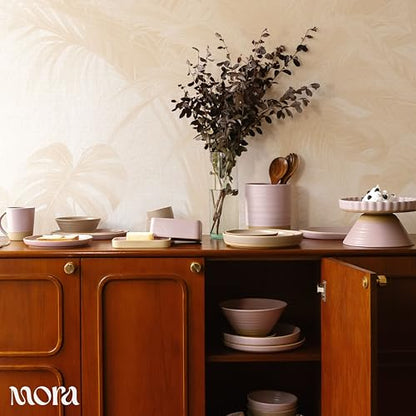 MORA Medium Plates Set of 4, 8.5 inch Ceramic Pottery Salad Plates - Microwave, Oven and Dishwasher Safe - Dawn - color: Dawn