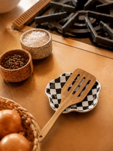 Miamolo Spoon Rest for Stove Top, 5.3in Checkered Spoon Holder Utensil Rest, Ceramic Spoon Rests for Coffee Bar, Kitchen Gadget Cooking Gift for Housewarming - Heat Resistant & Dishwasher Safe - color: Black & White Pattern