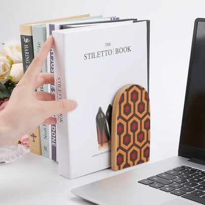 Shining Overlook Book Ends for Shelves - 2 Pack Handmade Wooden Bookends with Metal Base, Sturdy Book Holder for Heavy Books Modern Decorative Book Stopper for Home Office