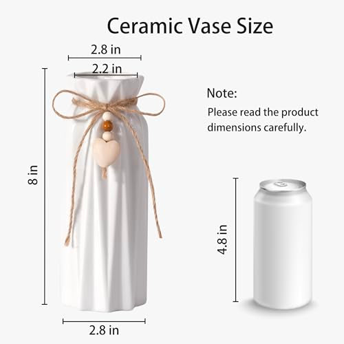 Elegant 8 Inch Ceramic Vase with Geometric Pattern, Decorative Vase with Jute Rope & Heart Charm for Home Décor, Table Centerpieces, and Gifts, Ideal for Living Room, Bedroom, and Office - style: Diamond