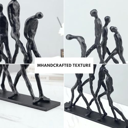 Abstract Couple Sculpture Cast Iron – Two Walking Figures Modern Art Statue, Minimalist Human Figure Home Decor, Contemporary Sculpture for Living Room Shelf – Anniversary Iron Gift for Couples - style: Two walking man