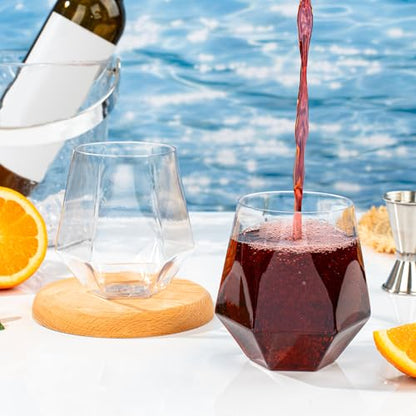 Goodluck 40 PCS 12oz Diamond Stemless Clear Plastic Wine Whiskey Glasses | Disposable Cocktail Glasses, Suitable for Weddings, Birthday Parties, Family Gatherings, Bars, etc - color: Clear