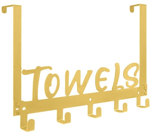 Gohiuo Over the Door Hook, Towel Hook for Bathroom, Towel Hanger Door Rack with 5 Coat Hooks, Over the Door Hanger Towel Rack for Bathroom, Bedroom Towels Coats(Gold) - color: Gold
