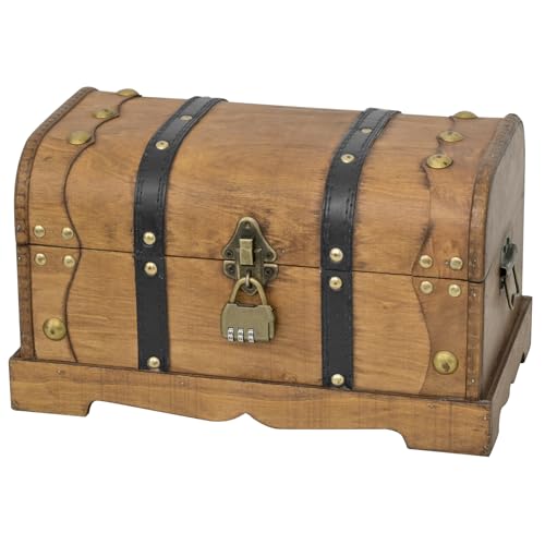 Vintage Wooden Treasure Chest Decorative Box with Lock - 12", Brown | Vintage Decorative Trunk With Locking Storage, Brown Finish, And Charming Design For Keepsakes, Jewelry, And Home Decor - color: Brown, size: 12.2x7.1x7.1