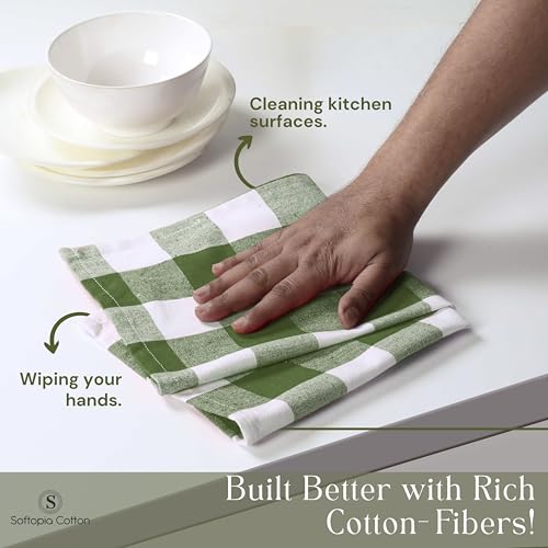 Mint Green and White Buffalo Check Kitchen Towels, 16x26 Inches, 4 Pack, 100% Cotton Dish Cloths, Reusable Hand Towels for Drying Glassware, Cleaning Spills, Farmhouse Plaid Towel - color: Mint Green, size: 16 X 26 - 4 Pack