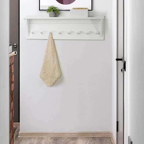 WEBI Coat Rack Wall Mount with Shelf,8 Peg Hooks,34" Long Entryway Wall Shelf with Hooks Underneath for Hanging Coats,Caps,Jacket,Clothes,White - color: White, size: 34 Inch