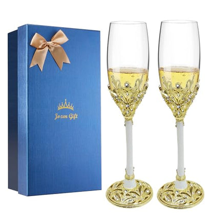 Champagne Flutes -His and Hers,Wedding Toasting Glasses for Engagement Celebrations, Bridal Shower and Registry Idea, Tall Wine Glasses for Bride and Groom Gifts,7oz (Gold&white) - color: Gold&white