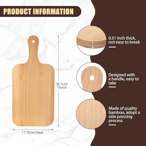 Lounsweer 6 Pcs Wood Cutting Boards Bulk, 15 Inch with Handle | Natural Wood Chopping Serving Charcuterie Board, Laser Engraving Material Wedding Personalized Housewarming Gifts - size: 15 x 7 inches