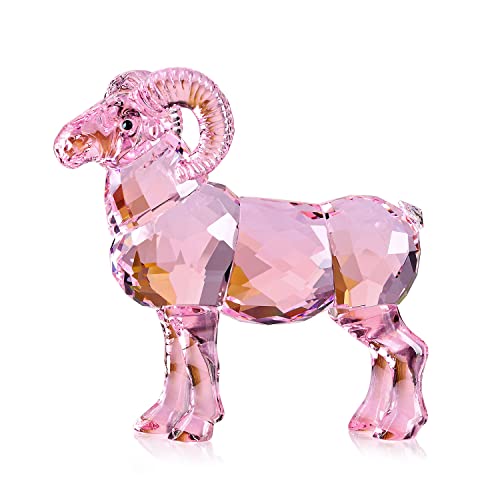 DOJOZ Realistic Animal Crystal Goat Art Figurine Collection Table top Ornament Statue Home Decor (Pink) - color: Pink