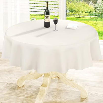 Round Beige Vinyl Waterproof Tablecloth with Flannel Backed | Spillproof Wipe Clean Table Cloth, Plastic Flannel Backing for Dining, Buffet Parties Picnic Camping, 60" - color: Beige, size: 60" (Round)