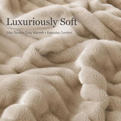 Nookly Linen Twin Size Fleece Blanket, Soft Lightweight Ribbed Plush Bed Blanket, Cozy All-Season Striped Fleece Twin Throw for Bedroom and Home, 60x80 Inches - color: Linen, size: Twin(60"x80")
