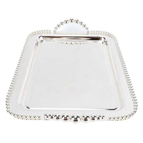 ciciglow European Style Beaded Metal Serving Tray Elegant Mirror Platter for Desserts Jewelry for Home Office Cafes (Silver) - color: Silver