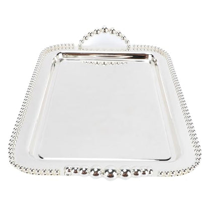 ciciglow European Style Beaded Metal Serving Tray Elegant Mirror Platter for Desserts Jewelry for Home Office Cafes (Silver) - color: Silver
