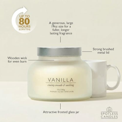Vanilla Volcano Candle 19oz: 80-Hour Burn, Creamy Smooth Vanilla Scent, Hybrid Soy Wax, Crackling Wood Wick, Cream Matte Glass Jar, Gold Foil Gift Box by Spotless Candles - color: Vanilla 19, size: 19oz