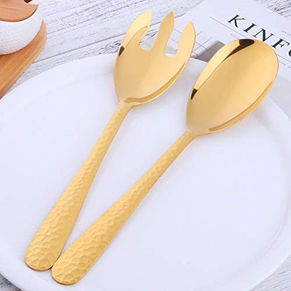 Gold-Plated Stainless Steel Salad Serving Set, 2-Piece Spoon Fork Flatware Set - color: Gold
