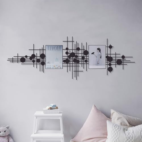 Rajukit Geometric Metal Wall Art Decor for Home | Modern abstract metal wall sculpture. Black finish. Ideal for living room. Size: 33.9 x 15.7 inches. - size: 33.9"L x 15.7"W
