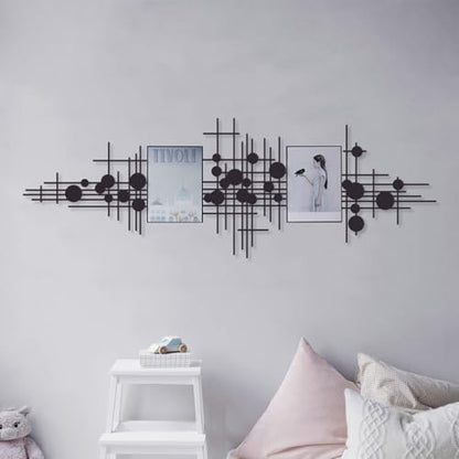 Rajukit Geometric Metal Wall Art Decor for Home | Modern abstract metal wall sculpture. Black finish. Ideal for living room. Size: 33.9 x 15.7 inches. - size: 33.9"L x 15.7"W