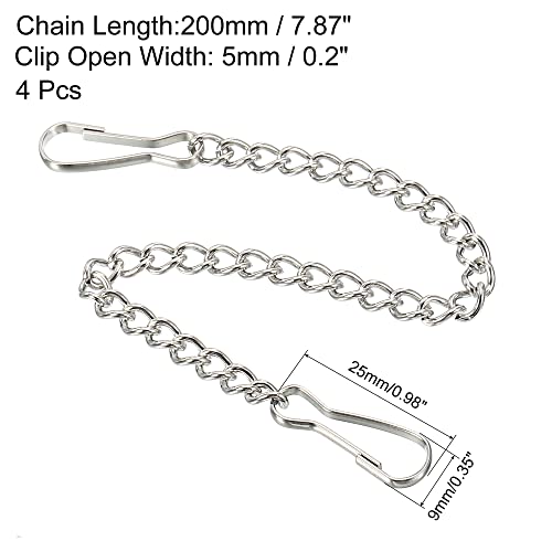 MECCANIXITY Hanging Chain with Snap Clips 7.87 Inch Garden Plant Hangers for Signboard Chalkboard Basket Lantern Wind Chime, Stainless Steel Pack of 4 - size: 7.87 Inch
