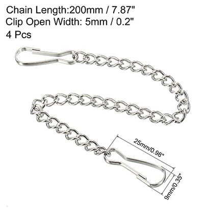 MECCANIXITY Hanging Chain with Snap Clips 7.87 Inch Garden Plant Hangers for Signboard Chalkboard Basket Lantern Wind Chime, Stainless Steel Pack of 4 - size: 7.87 Inch