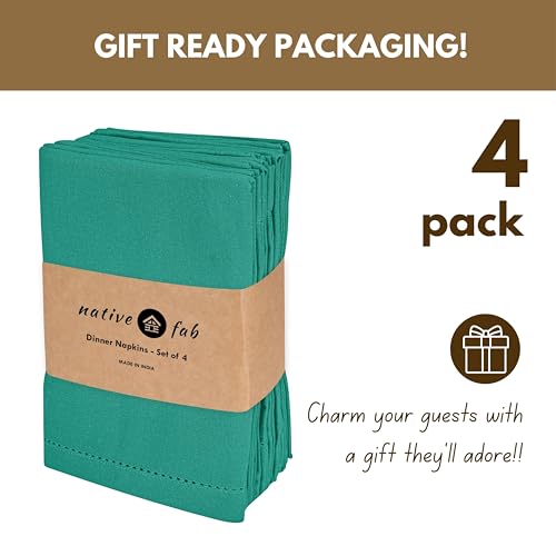 Native Fab Cloth Napkins Set of 4, 100% Cotton, Hemstitch Mitered Edges, Washable Fabric Napkins, 18x18 inch, Soft, Breathable, Reusable Hotel Quality Napkins for Events, Party, Dinner - Royal Green - color: Royal Green, size: 18" x 18" (Set of 4)