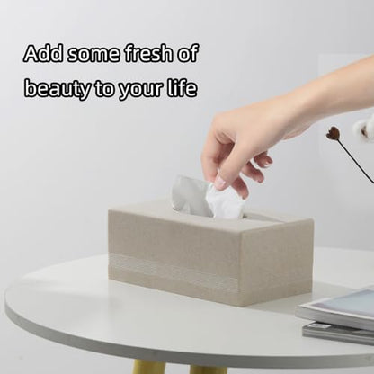 Tissue Box Cover Rectangle, Sandstone Look, Simple Stripe, Beige | Resin, Facial Tissues Holder Covers Rectangular, Paper Holder for Bathroom Kitchen Bedroom Living Room Office Hotel Cafe Bar - color: Beige - Rectangle