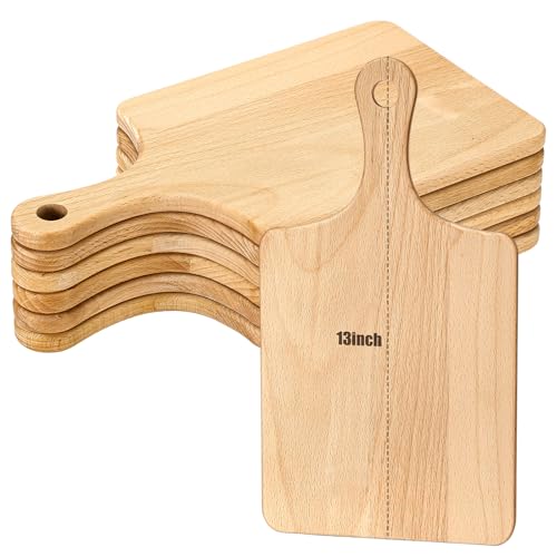 Lounsweer 6 Pcs Wood Cutting Boards Bulk, 13 Inch for Chopping Serving | Thicken Boards with Handle for Cutting Charcuterie Serving, Laser Engraving Material, Wedding Housewarming Gift - size: 13 x 7 inches