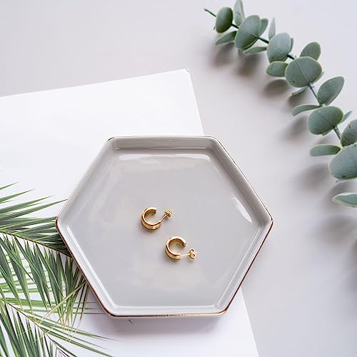 HANKOR 4.7 inch Ceramic Jewelry Dish Tray, Small Ring Holder Dish, Gray Catch All Trinket Tray for Keys Rings Earrings - color: Gray