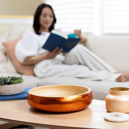 LEXA 12" Handmade Copper Bamboo Wooden Fruit Bowl for Kitchen Counter - 130 oz Lightweight Large Bamboo Wood Salad Bowl - color: Copper Gold