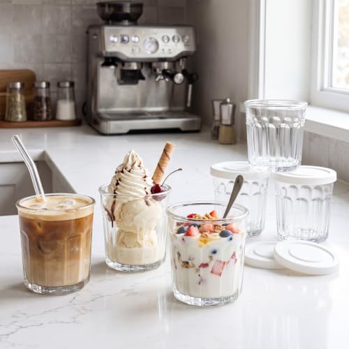Suclain Glass Cups with Lids Set of 6, 13.5 oz Thick Drinking Glasses, Heavy Duty Tumblers with Leak Proof Lids, Clear Glassware for Cold Drinks, Iced Coffee (White) - color: White