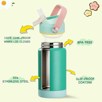 Kerilyn 12oz Water Bottle, Stainless Steel Insulated Water Bottle with Straws Leak-Proof, Water Cup Double Wall Vacuum, BPA Free, Grove - color: Grove