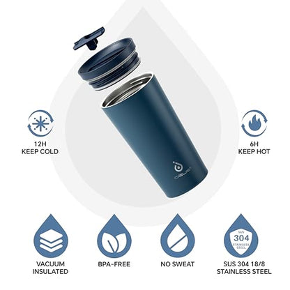 Ideus 17 oz Travel Coffee Mug, Double Wall Vacuum Stainless Steel Insulated Coffee Tumbler With Lid, Splash-Proof & Cup Holder Friendly, Keeps Drinks Hot/Cold, Dishwasher Safe, Navy - color: Midnight Blue