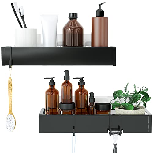 Shower Caddy, Adhesive Shower Organizer with Hooks, Shower Shelves for Inside Shower, No Drilling Shower Rack Holder, Shower Storage for Bathroom, Kitchen Spice Rack-2 Pack Black - color: Black
