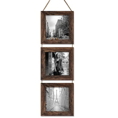 4X4 Picture Frame, Wall Hanging Picture Frames Collage with 3 Opening Frames Distress Rustic Brown - color: Brown, size: 4x4
