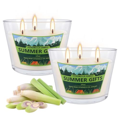 2x14oz Large 3-Wick Outdoor Indoor Citronella Candles,Natural Soy Wax Candles in Glass Jar,Bulk for Garden Yard Home Balcony Camping Backyard,Summer Candle Bulk for Home, Long Burning - color: Transparent