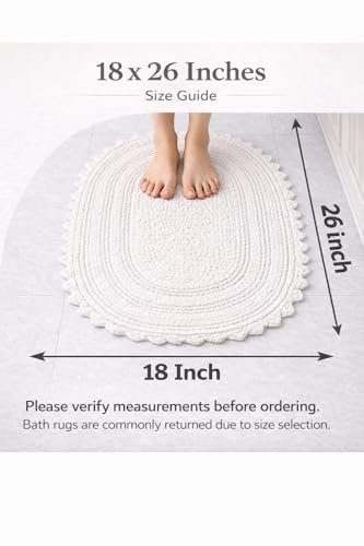 Royal Blaze Crochet Bath Rug 100% Cotton Reversible, 2Pcs 18”x26” White Oval Bath Mat, Washable Plush Bathroom Rug, Tufted Loop Design with Quick-Dry Technology, Machine Washable - color: Soft White, size: 18"x26" + 18"x26" Oval