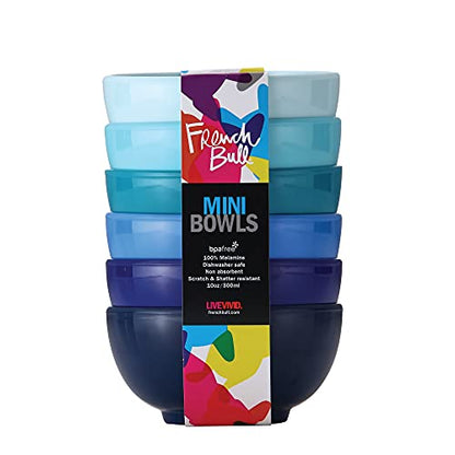 French Bull Melamine Mini Bowls, 6-Piece Set, Small Serving Bowl – Snack, Condiment, Dip, Dessert, Ice Cream – Shatter Proof, Food-Safe, BPA Free, Dishwasher Safe, 4” 10 oz - Shades of Blue - color: Shades of Blue, size: 4" Mini Bowls set of 6