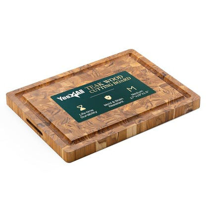 Yes4All Medium Teak Cutting Board, End Grain Cutting Board 17"x 13"x 1.5" - size: 17"L x 13"W, style: Teak
