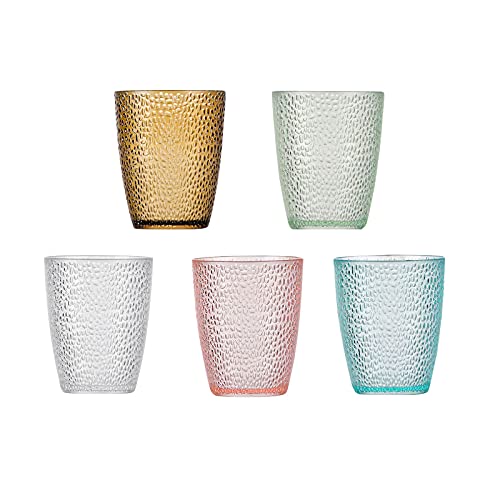 Stackable Hammered Plastic Tumbler Acrylic Glasses, Set of 5, Unbreakable Premium Drinking Cups, Perfect for her (5 colors, 8.5oz) - color: 5 colors, size: 9 oz
