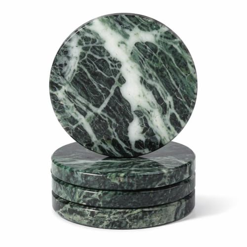 Marble Coasters, Round Modern Coaster Set of 4 for Drinks, 4" Stone Coaster Heat Resistant, Decorative Marble Coasters for Coffee Table Home Bar Decor, Gift Choice(Verde Alpi) - color: 4 Pcs-verdealpi