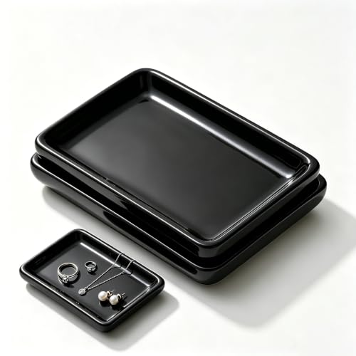 Square Minimalist Ceramic Ring Dish, White Jewelry Tray for Women, Modern Vanity Decor & Organizer, Ideal Engagement Wedding Birthday Christmas Gift for Friend Sister - color: Black, size: 2 Pack