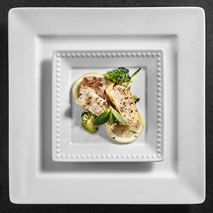 Embossed Ceramic Appetizer & Dessert Plates - Set of 6, 6 inch White Square Dinner Plates for Snack & Restaurant, Dishwasher & Microwave Safe - color: 6 inch-White- Dot-6pcs