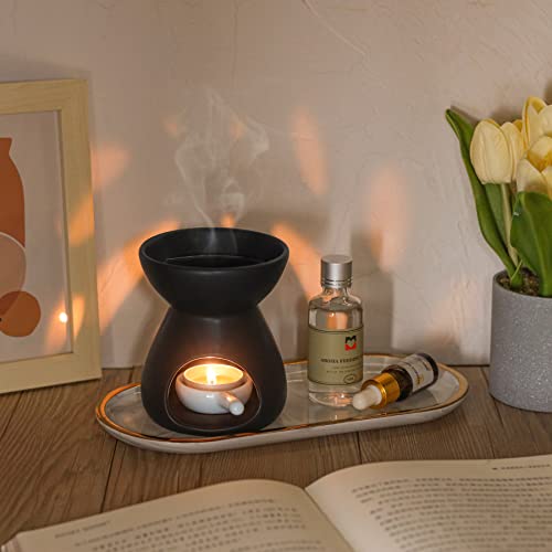 ComSaf Oil Burner Wax Melt Warmer, Ceramic Candle Diffuser Black 2 Pack | Essential Oil Aromatherapy, Scented Wax Melts, Tea Light Tray, Bedroom Home Decor, Spa and Yoga, Housewarming Gift