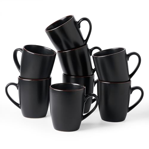 famiware Venus Coffee Mugs Set of 8, 13 oz Ceramic Stoneware Mug Cup Set | Coffee Mug with Handle for Tea, Latte, Cappuccino, Cocoa, Milk, Microwave and Dishwasher Safe, Matte Black - color: Matte Black, size: 8pcs