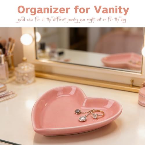 Pink Jewelry Dish Heart Ring Key Holder Trinket Tray Ceramic Jewelry Dish Small Ring Plate Catch All Tray Cute Trinkets Dish - color: Pink