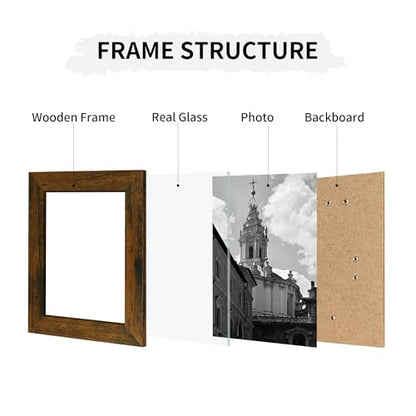 5x7 Collage Picture Frames Set of 2, Rustic Wooden Real Glass Vertical Hanging 3 Opening 5 by 7 Photo Frame, Brown - color: Brown, size: Vertical-5x7 in