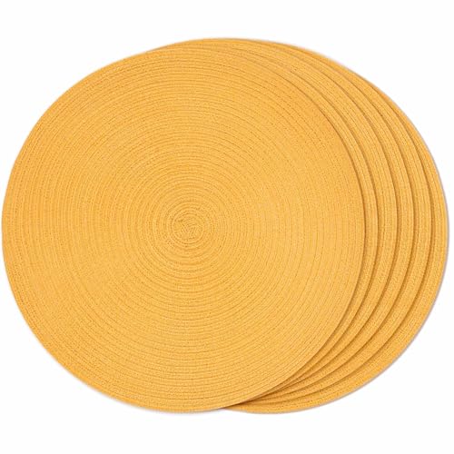 FunWheat Round Braided Placemats Set of 6 Place mats for Dining Tables Woven Heat Resistant Table Mats 15 inch (Yellow,6pcs) - color: Solid Yellow, size: 6pcs